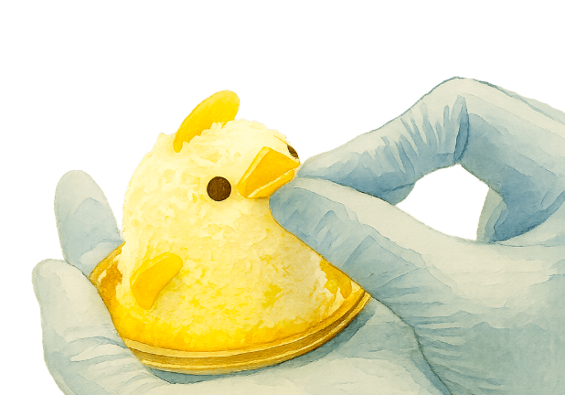 ぴよりんのくちばしをつける様子