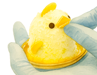 ぴよりんのくちばしをつける様子